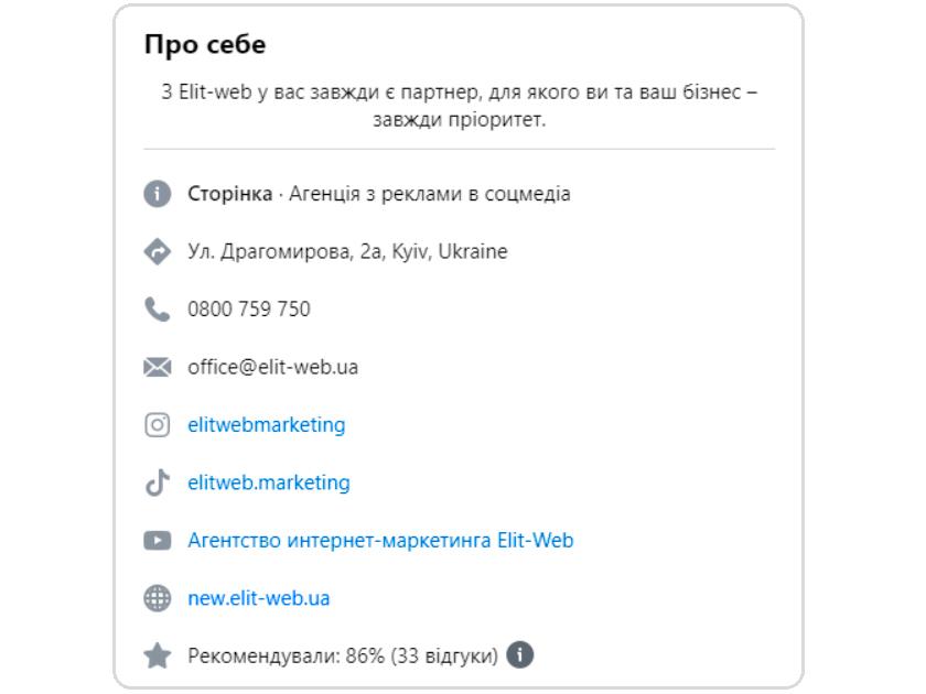 бізнес сторінка фейсбук