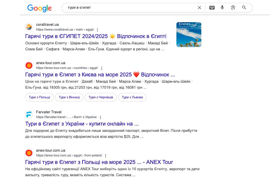 розкрутка сайту турфірми