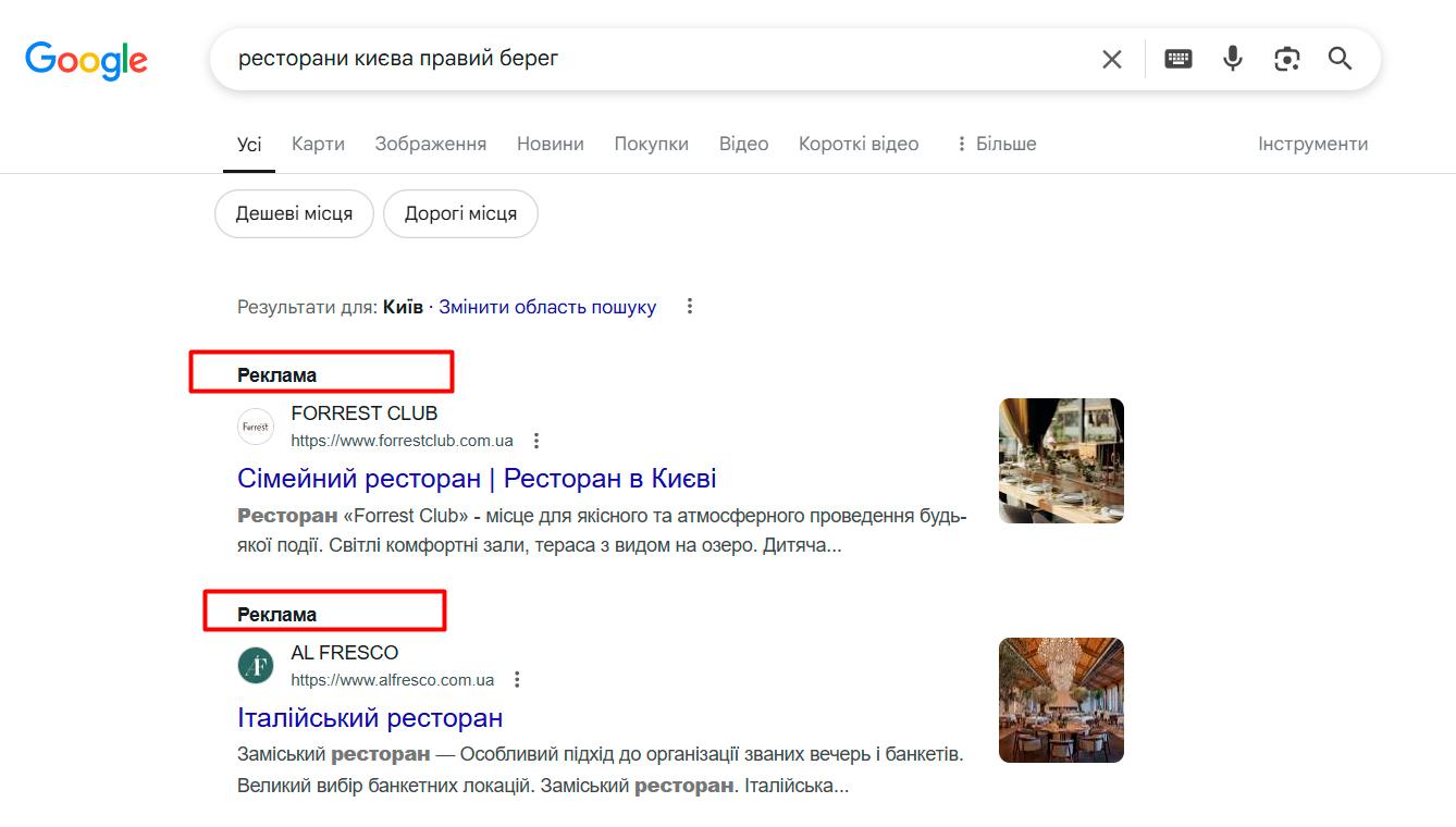 розкрутка сайту ресторану